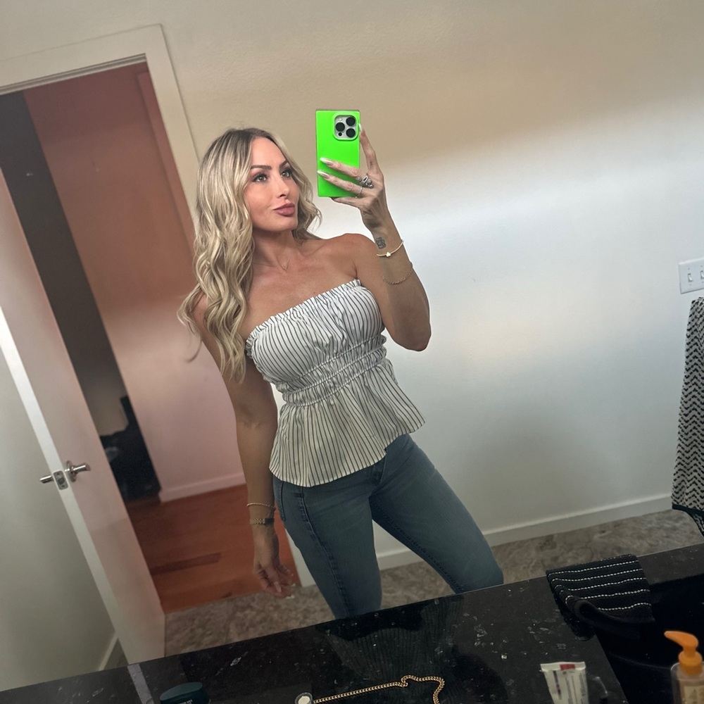 Striped Strapless Peplum Top